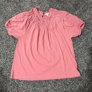 J.Crew Smocked Ruffle Neck Puff Sleeve Cotton Top‎ Pink BJ111 FA22 Mens M